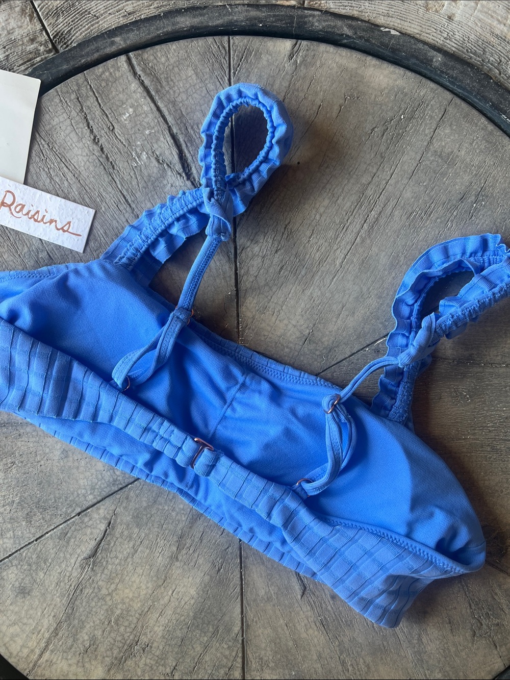 Ruffled Strap Bandeau Bikini Top in Blue Large B1 - Picture 5 of 6
